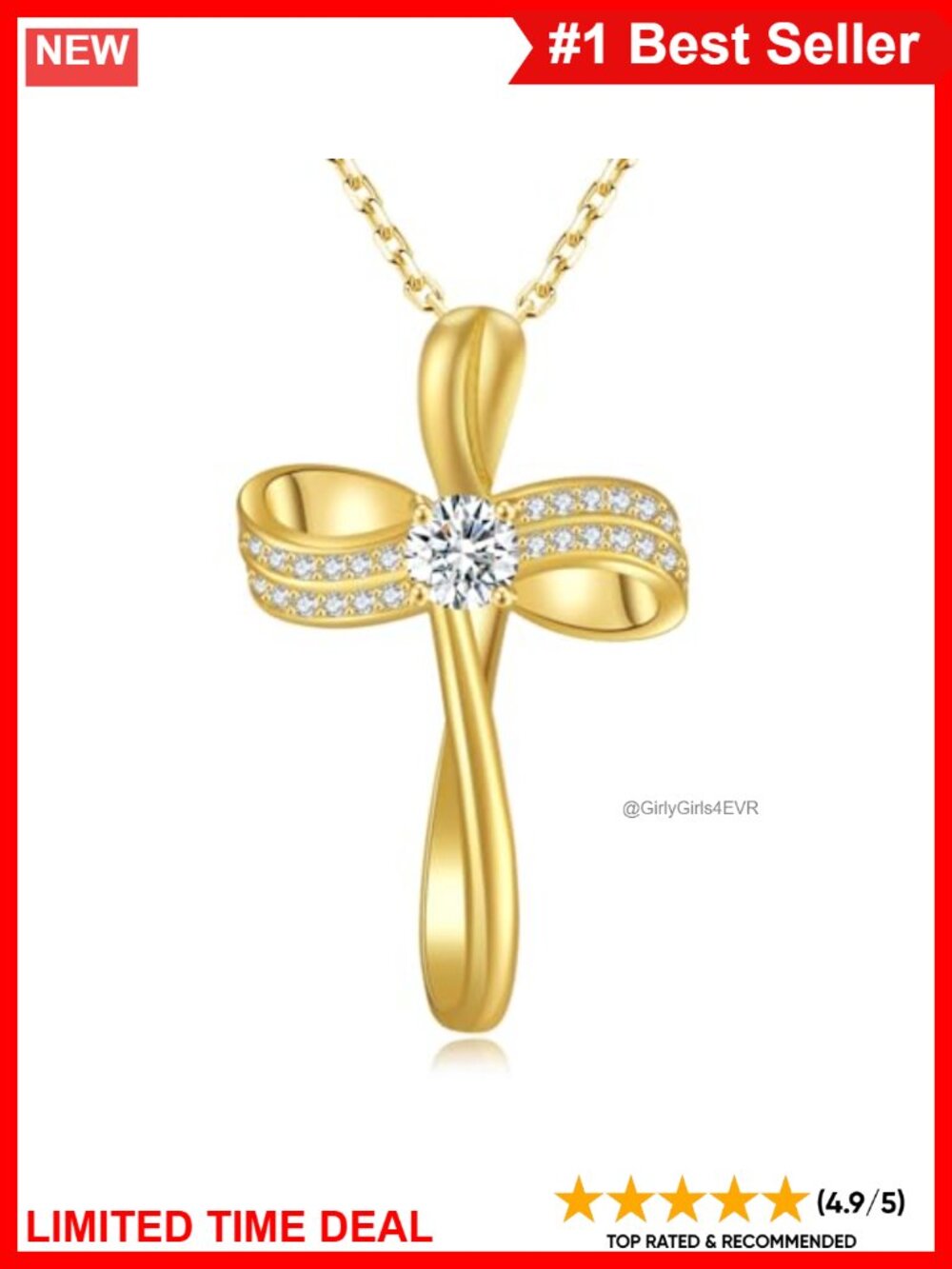 18K Gold Plated Cross Necklace S925 Sterling Silver Infinity Pendant